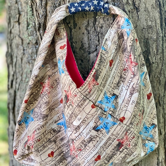 Slouchy Shoulder Bag, Patriotic Print, Handmade - Picture 1 of 9